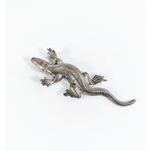 Lizard Shaped Sterling Silver Brooch - Reptile Dragon Pin - Southwestern